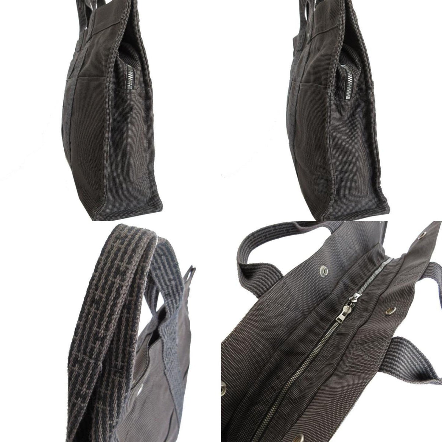 Hermes Dark Gray Canvas Handbag Tote Bag ( )