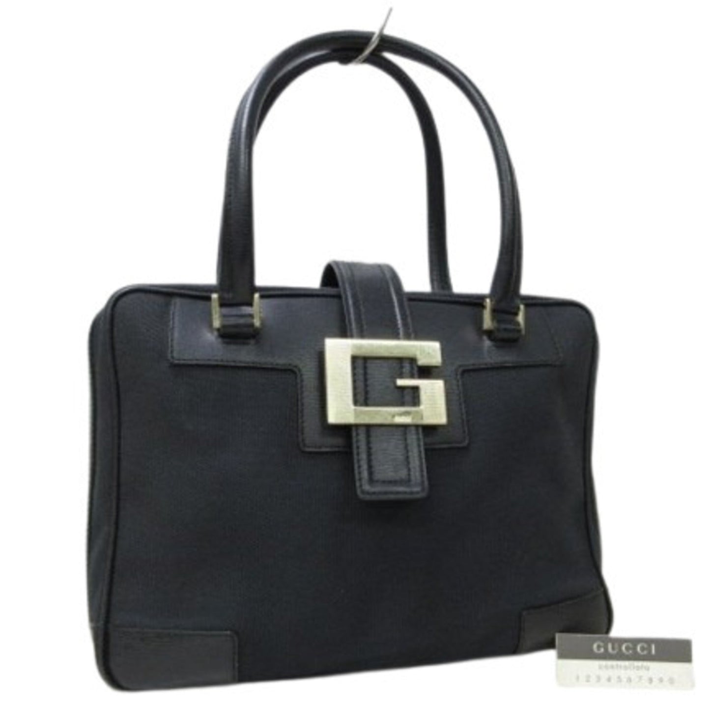 Gucci Black Canvas Leather Handbag Shoulder Bag Tote Bag ( )
