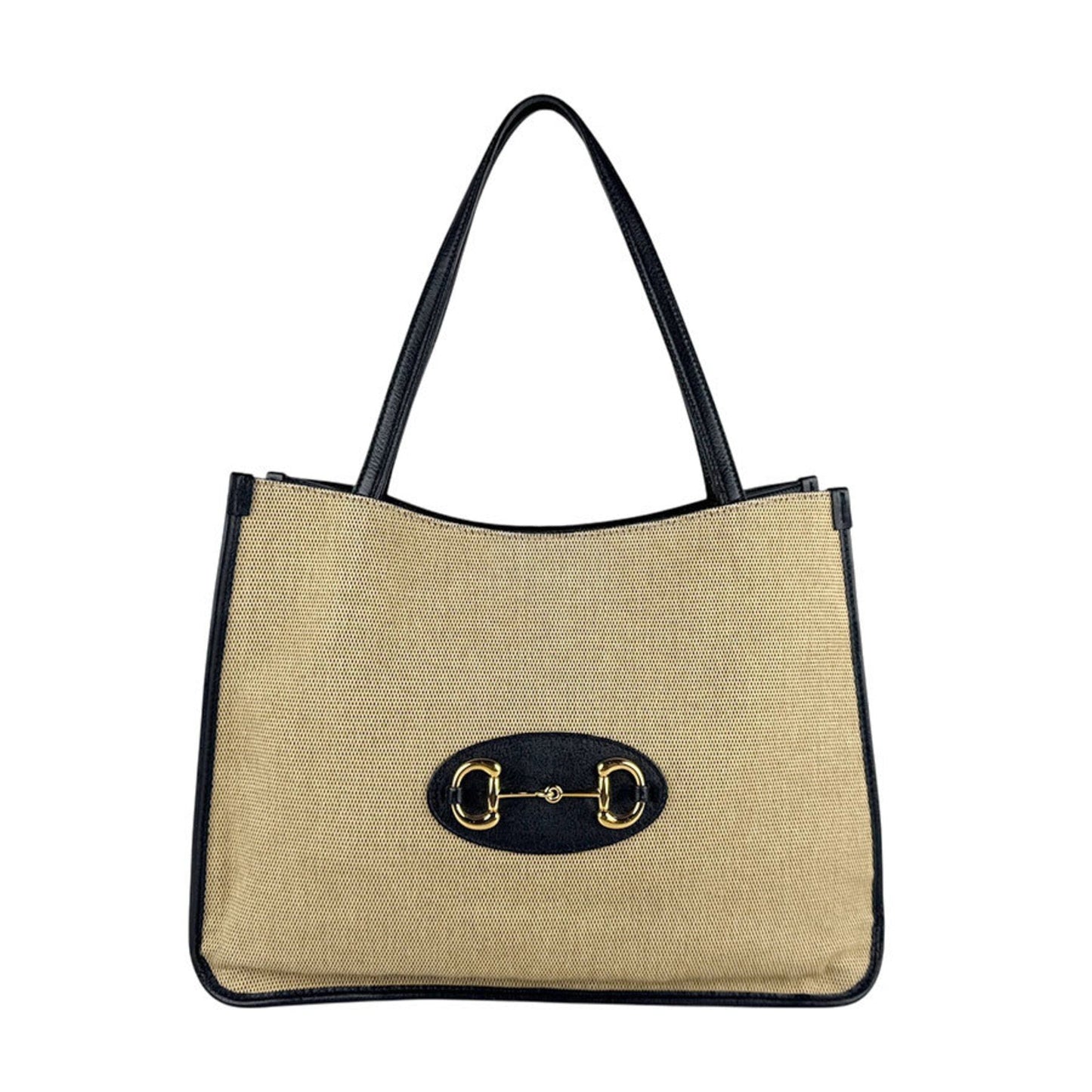 Gucci Beige Navy Canvas Leather Shoulder Bag ( )