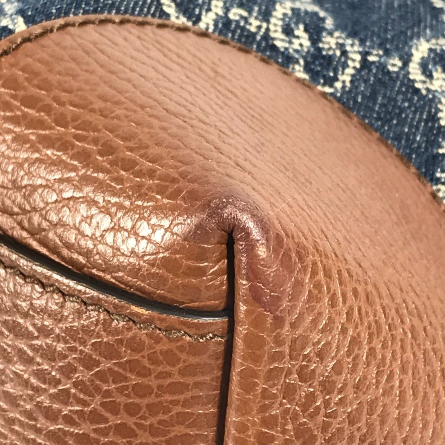 Gucci Blue Brown Denim Leather Shoulder Bag Tote Bag ( )