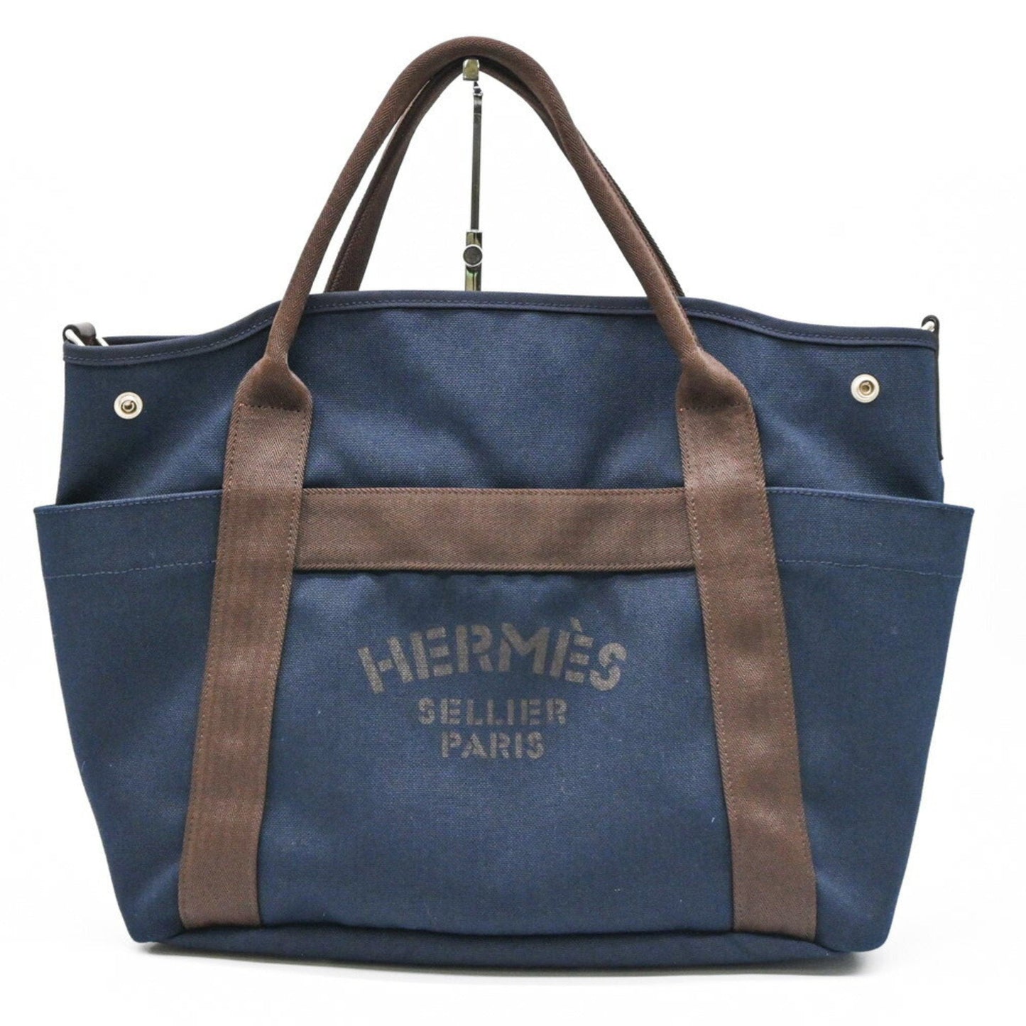 Hermes Navy Orange Canvas Handbag Tote Bag ( )