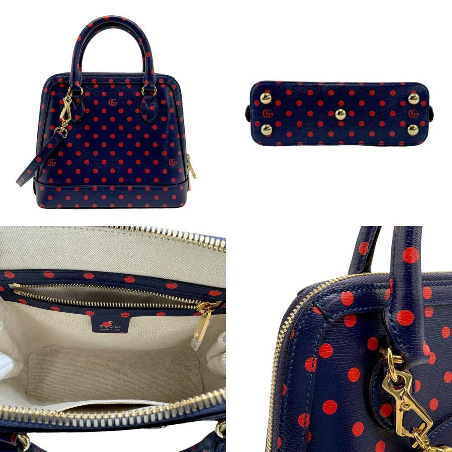 Gucci Navy Red Color Leather Handbag Shoulder Bag ( )