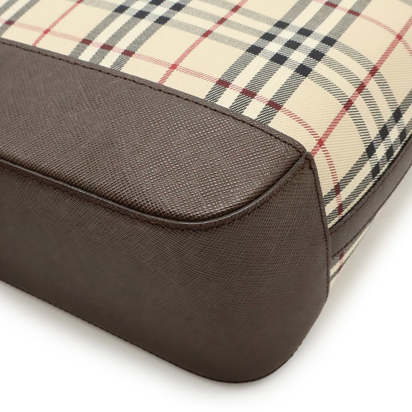 Burberry Beige Black Bordeaux Dark Brown Canvas Leather Shoulder Bag Tote Bag ( )