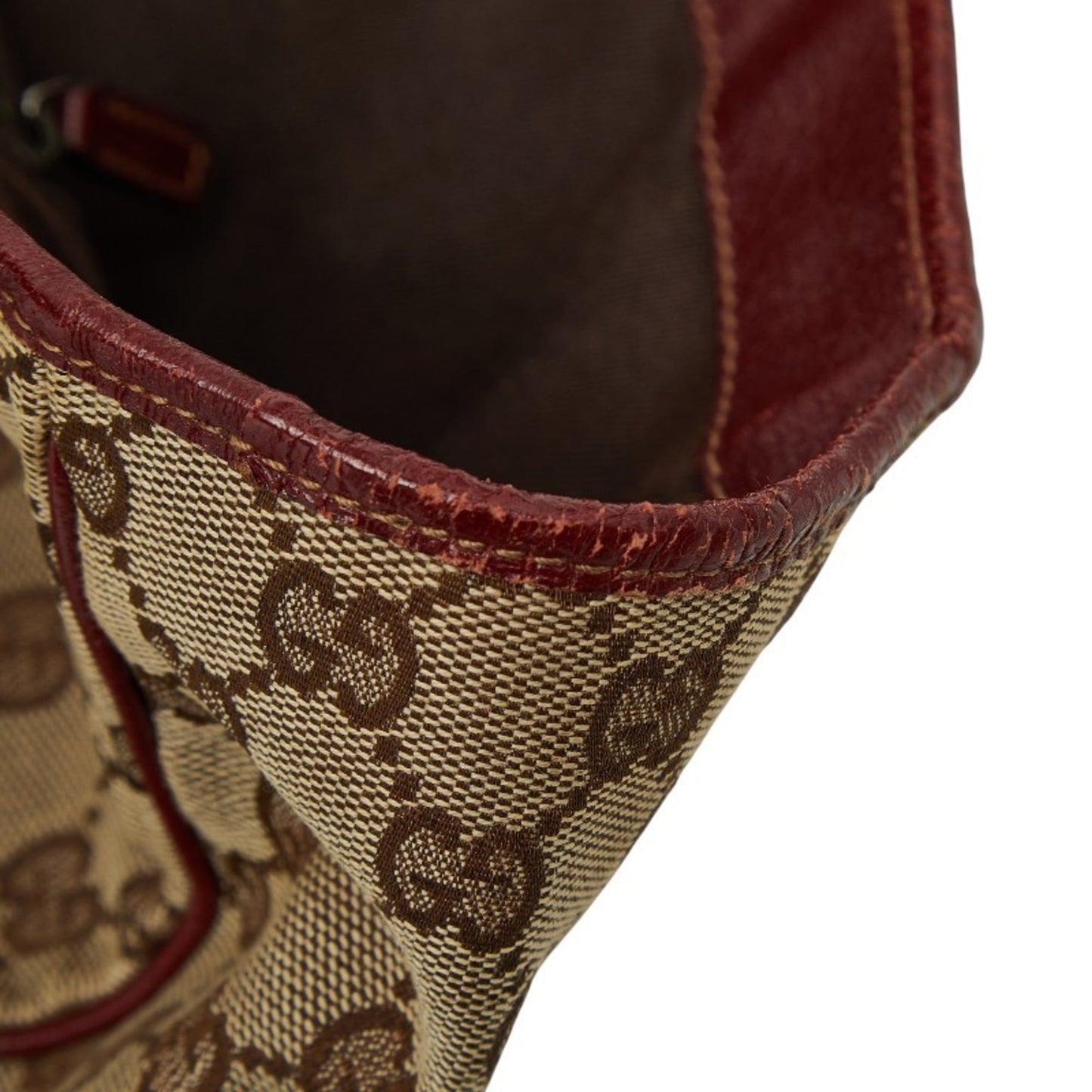Gucci Beige Bordeaux Canvas Leather Handbag Tote Bag ( )