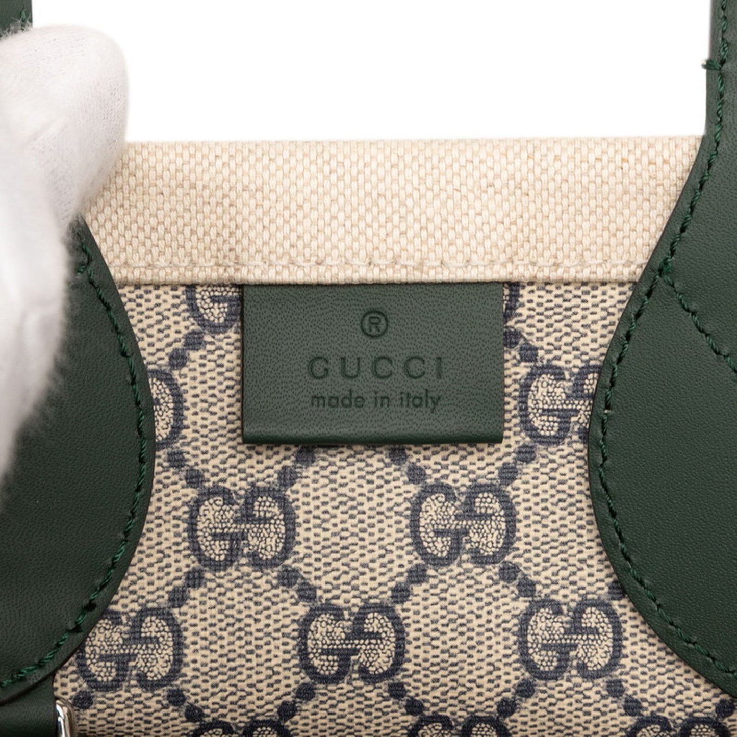Gucci Beige Green Canvas Leather Shoulder Bag ( )