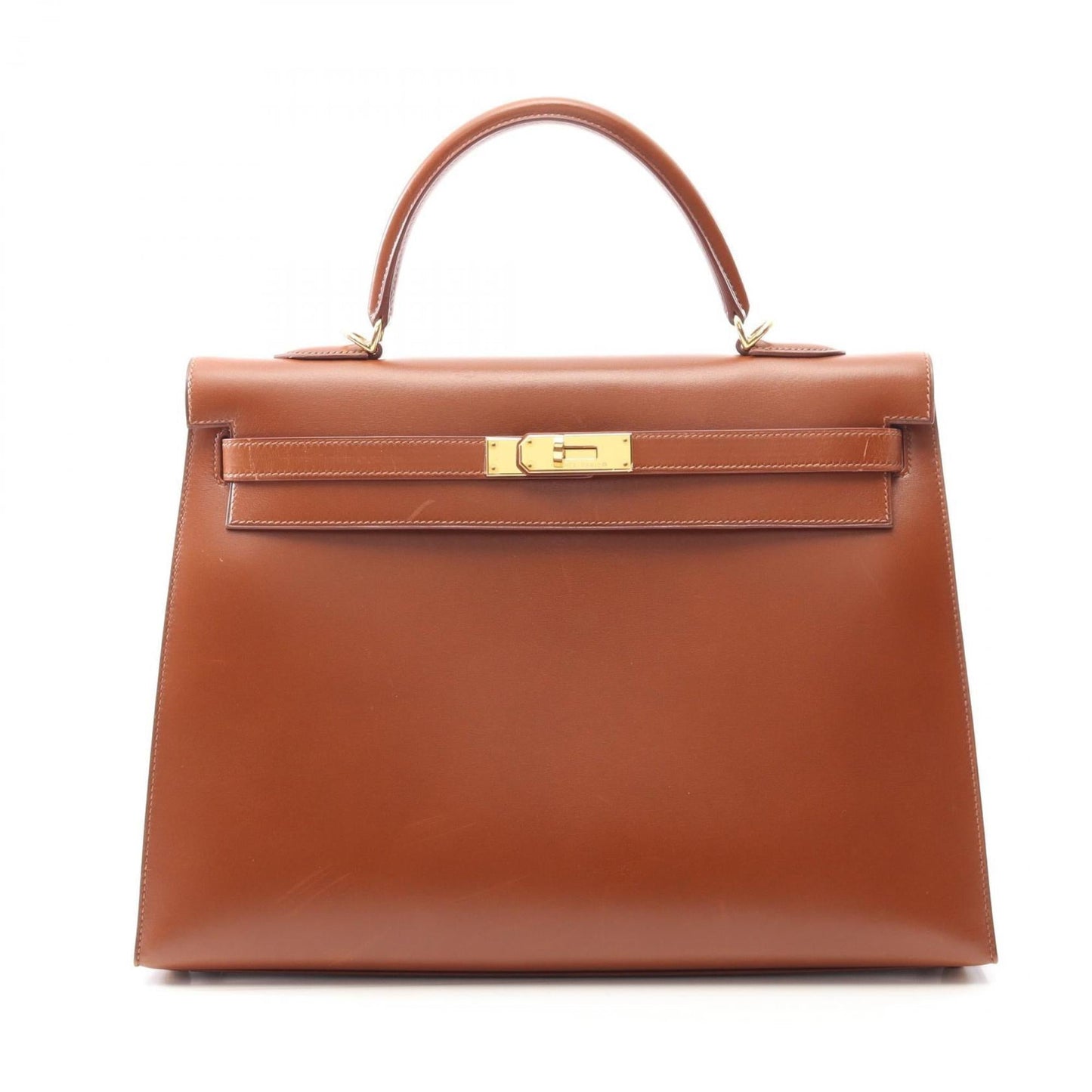 Hermes Kelly Brown Fauve Box Calf Leather Leather Handbag ( )