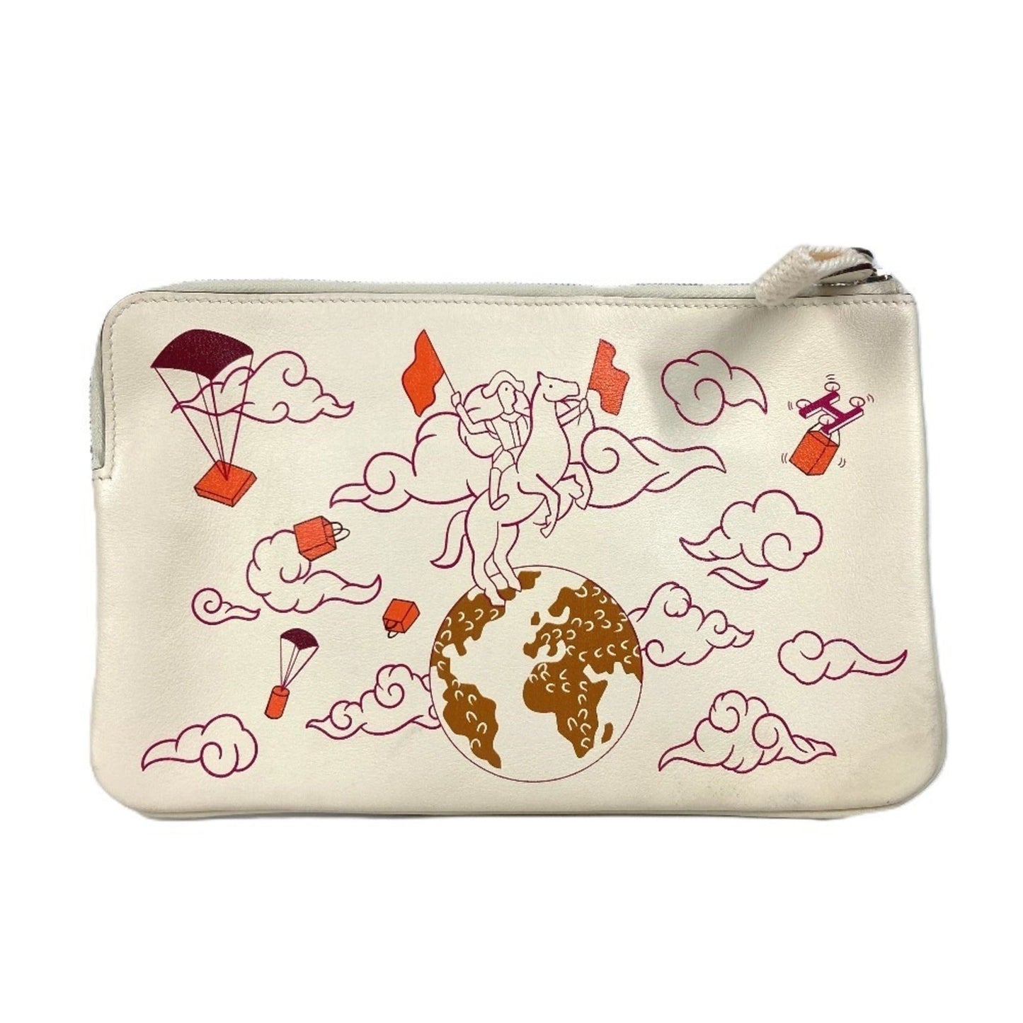 Hermes Ivory Leather Clutch Bag Pouch ( )