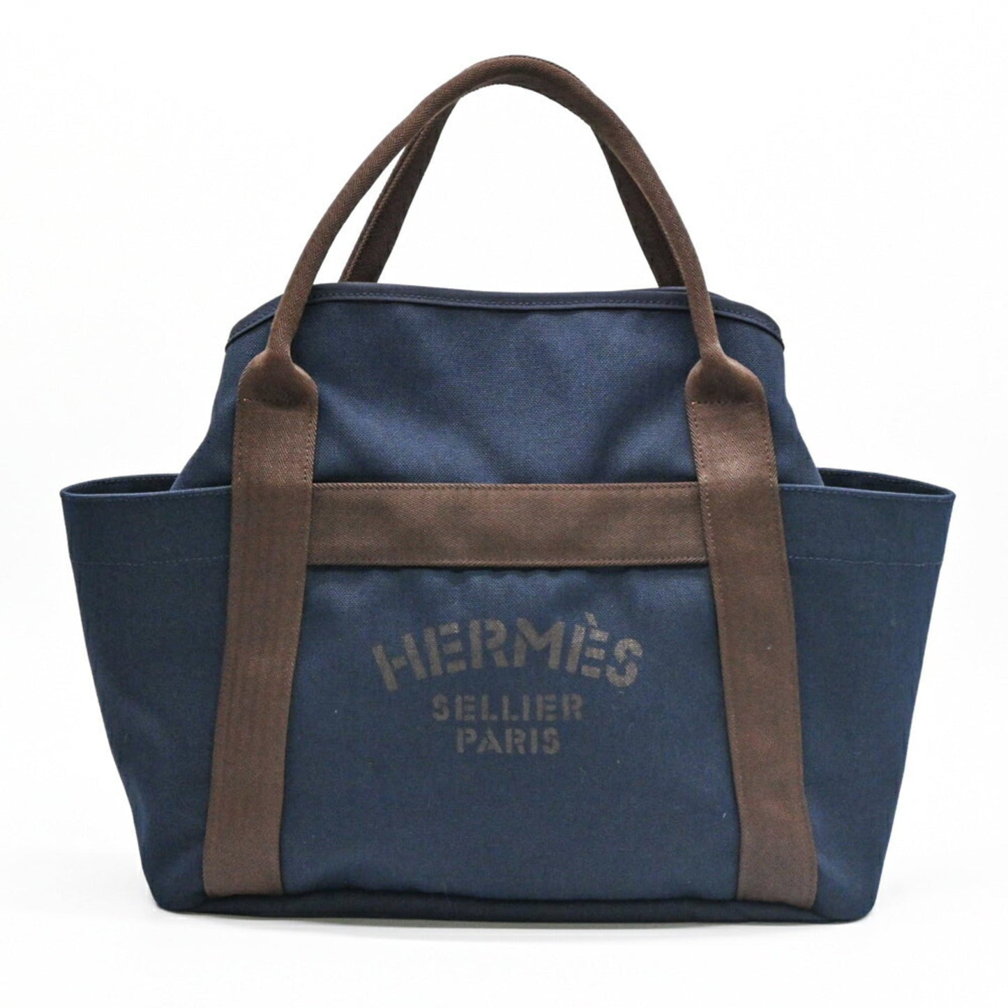 Hermes Navy Orange Canvas Handbag Tote Bag ( )