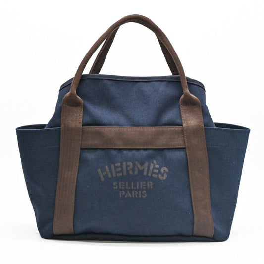 Hermes Navy Orange Canvas Handbag Tote Bag ( )