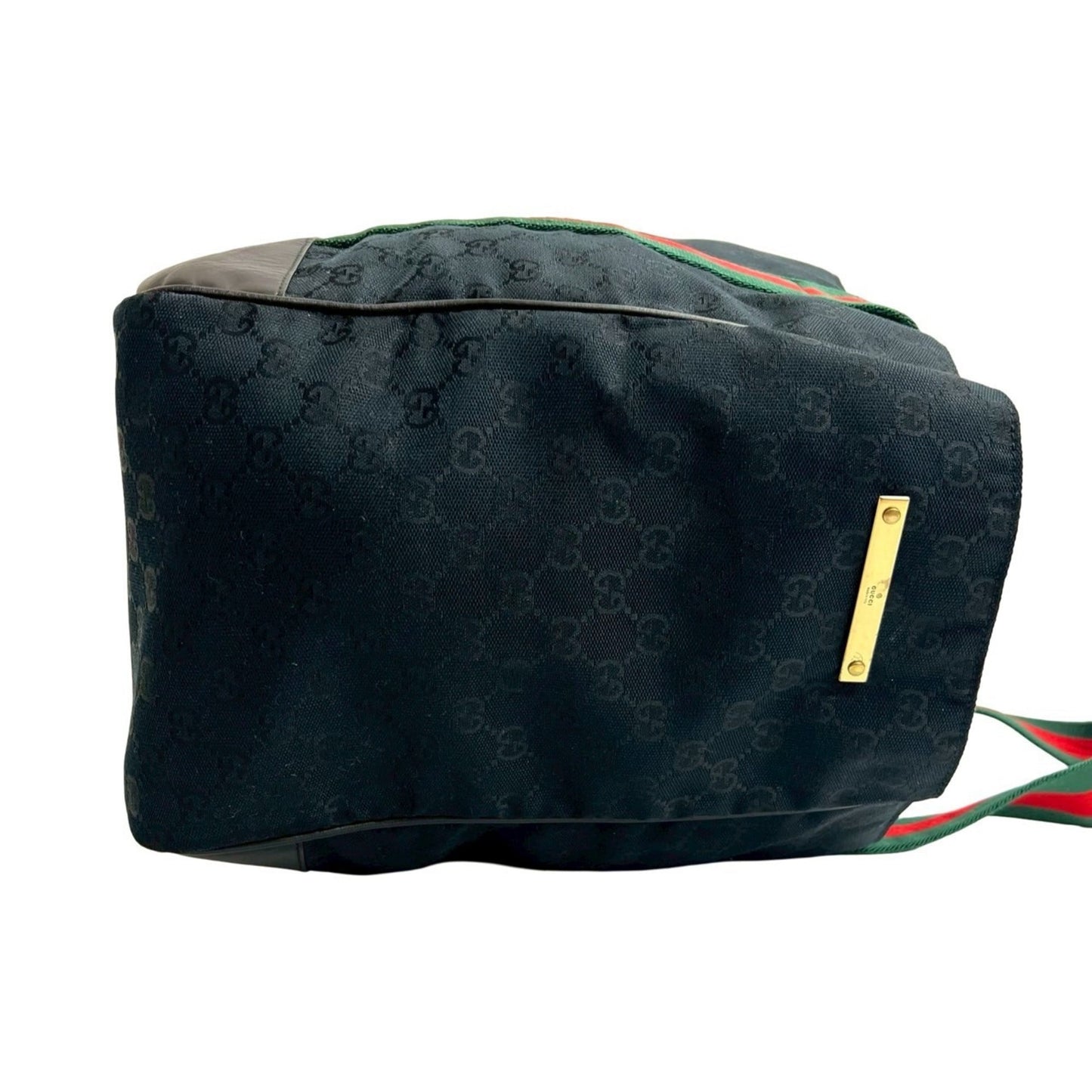 Gucci Black Green Red Color Canvas Leather Handbag Tote Bag ( )