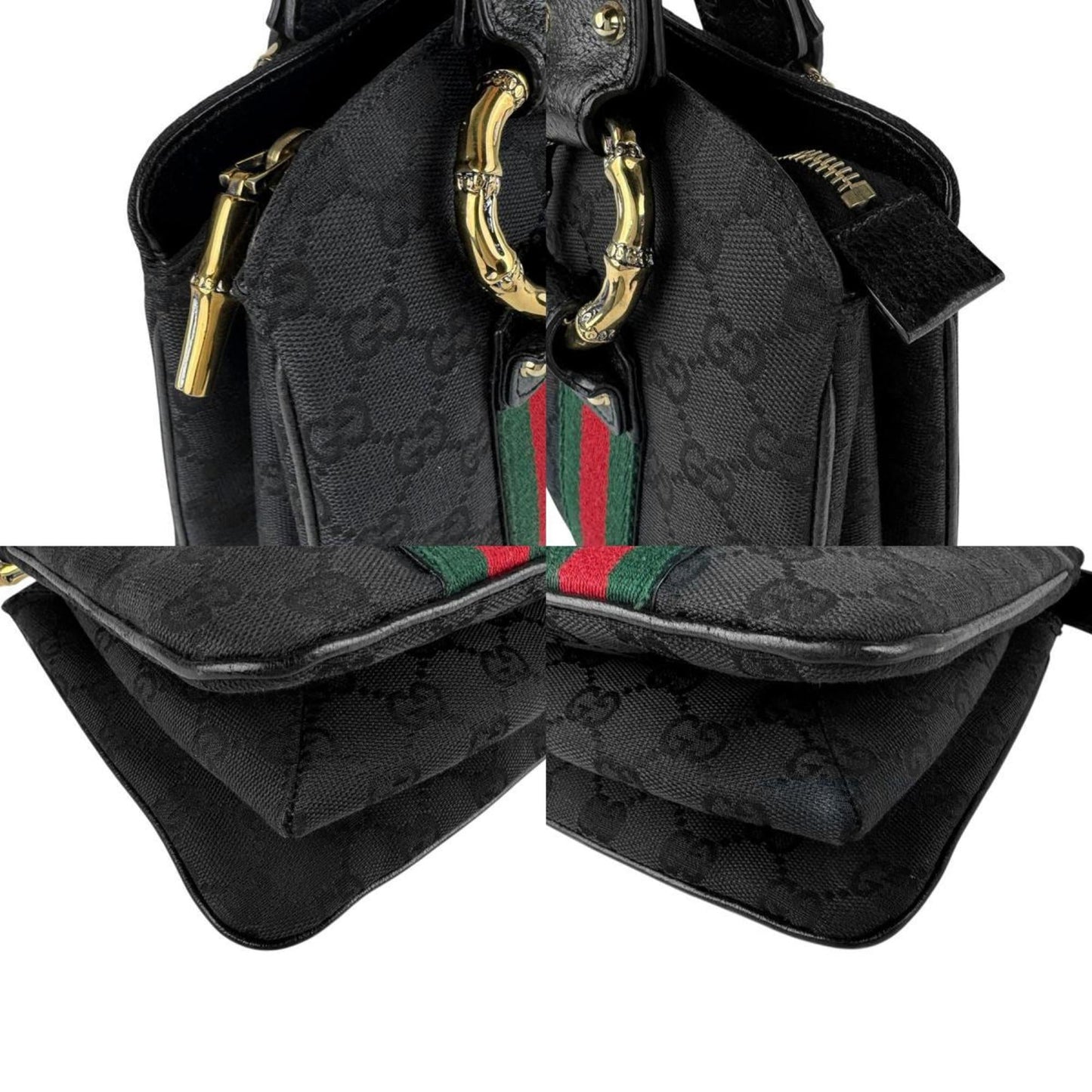 Gucci Black Gg Canvas Leather Handbag ( )