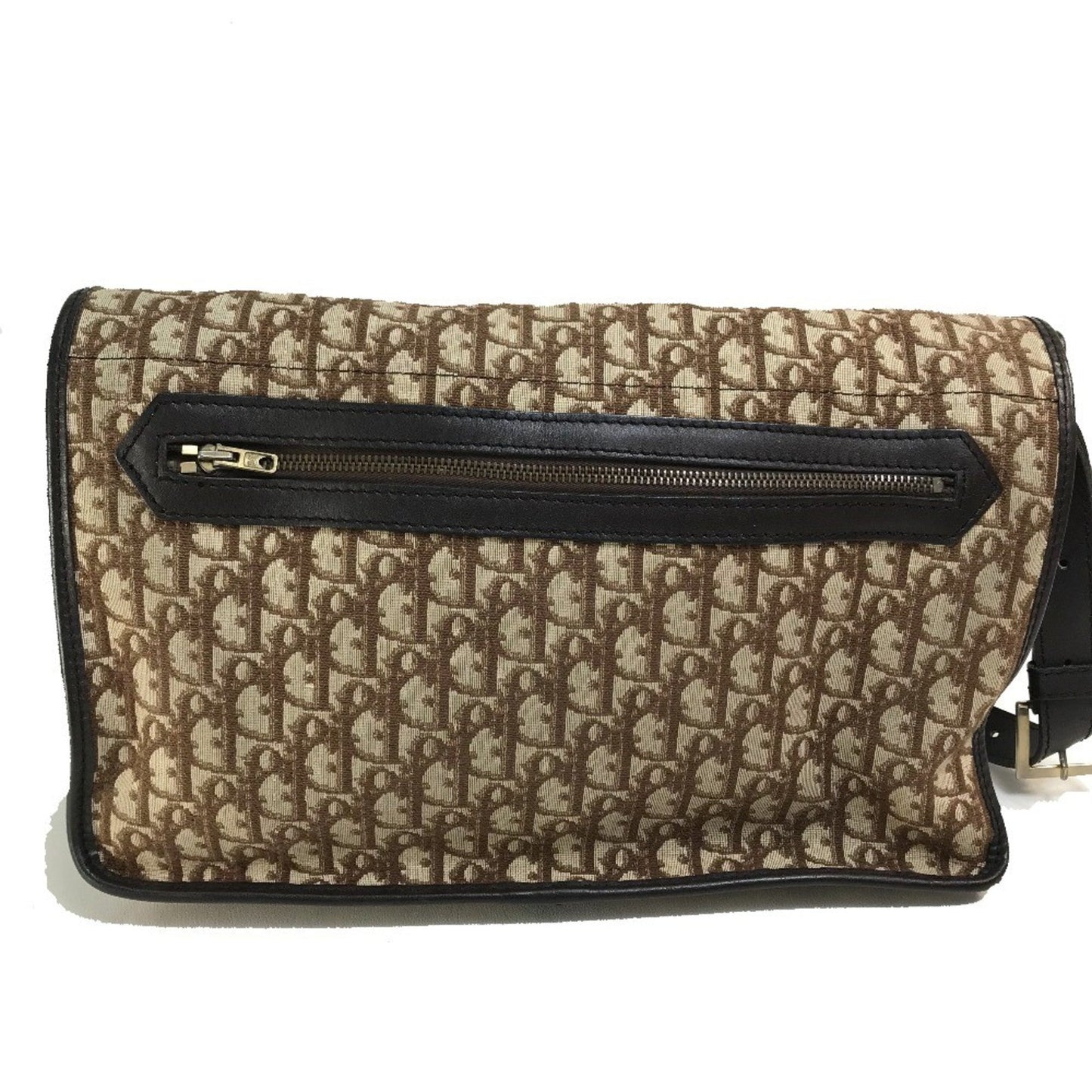 Christian Dior Beige Brown Leather Canvas Shoulder Bag ()