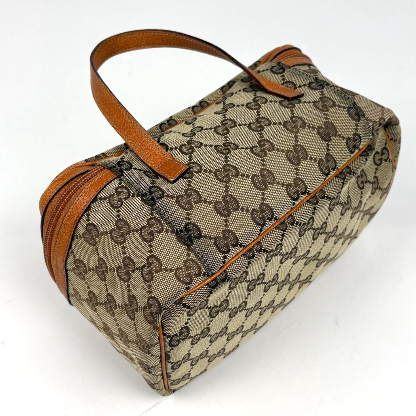Gucci Beige Camel Gg Canvas Leather Handbag Pouch Vanity Bag ( )