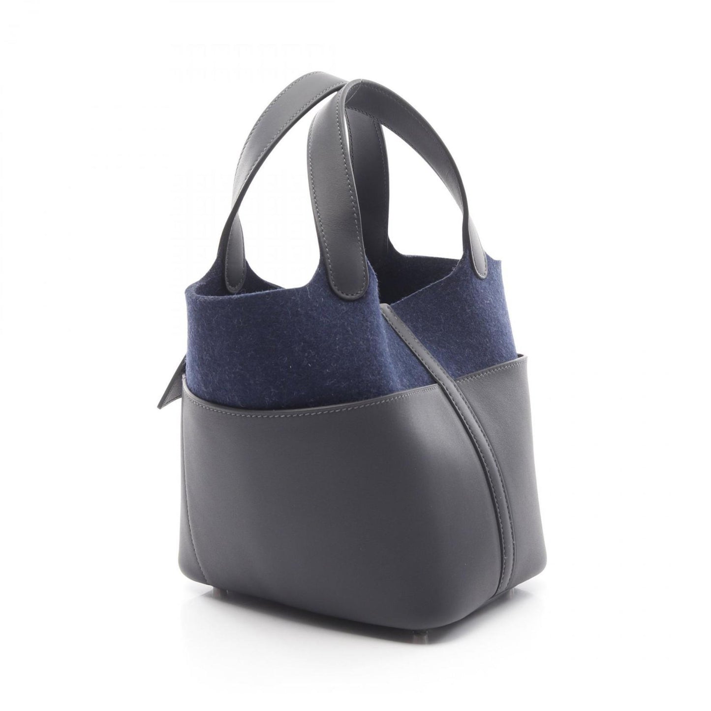 Hermes Picotin Black Navy Felt Swift Leather Leather Handbag ( )