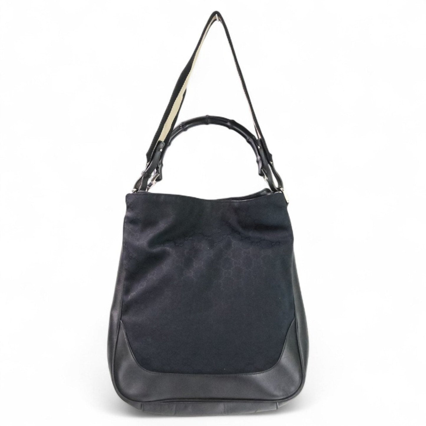 Gucci Black Leather Gg Canvas Handbag Shoulder Bag ( )