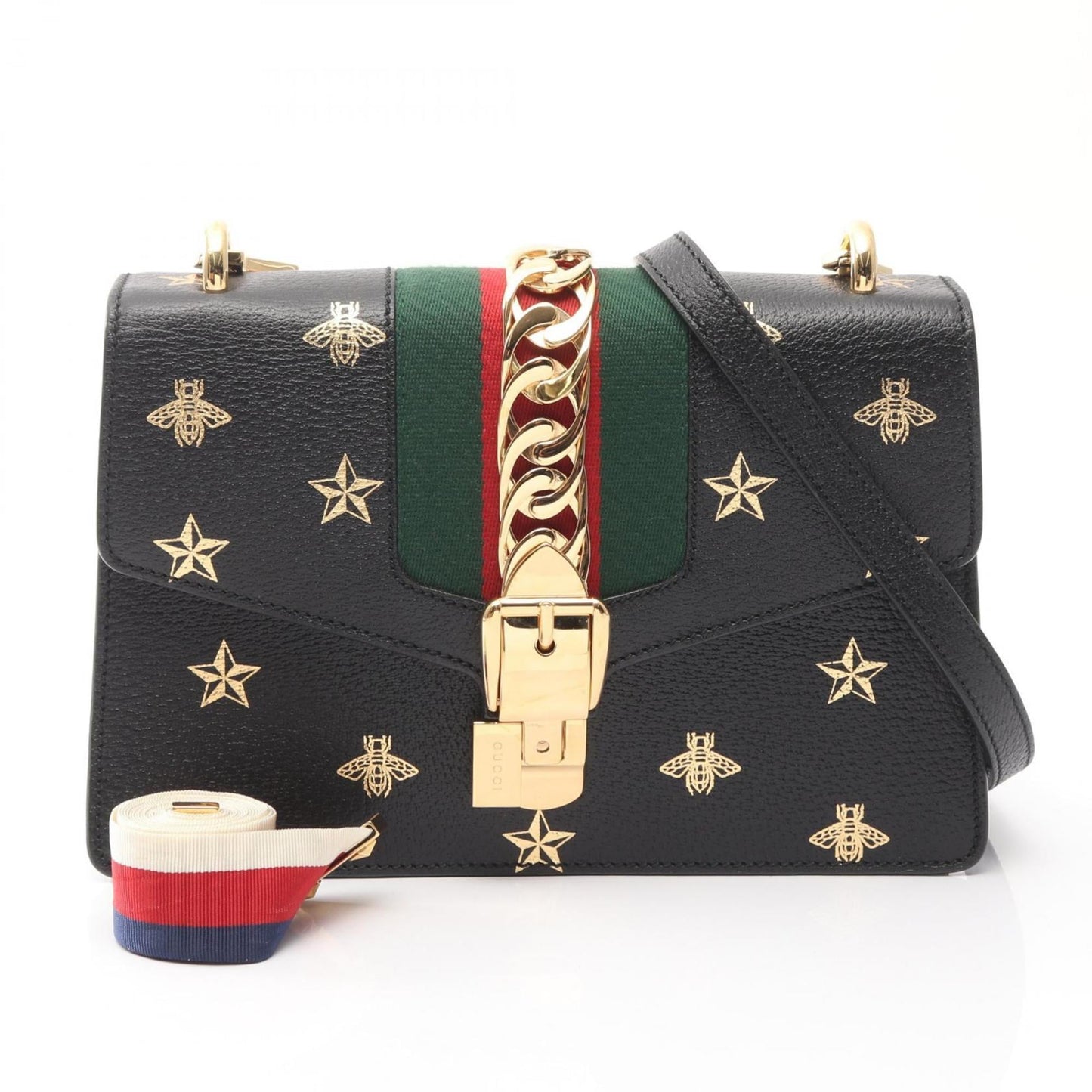 Gucci Black Gold Leather Shoulder Bag ( )