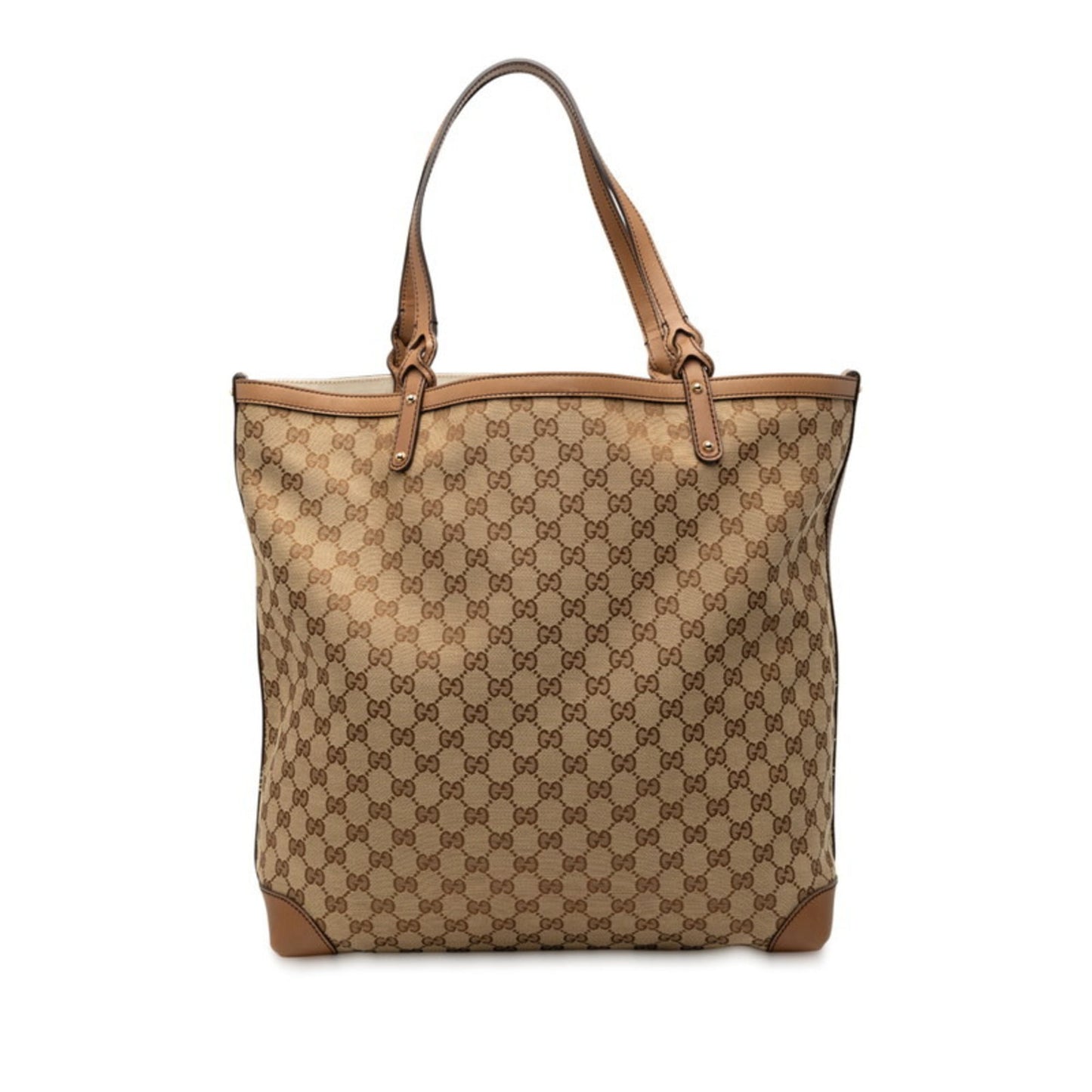 Gucci Gg Canvas Beige Brown Gg Canvas Leather Tote Bag ( )