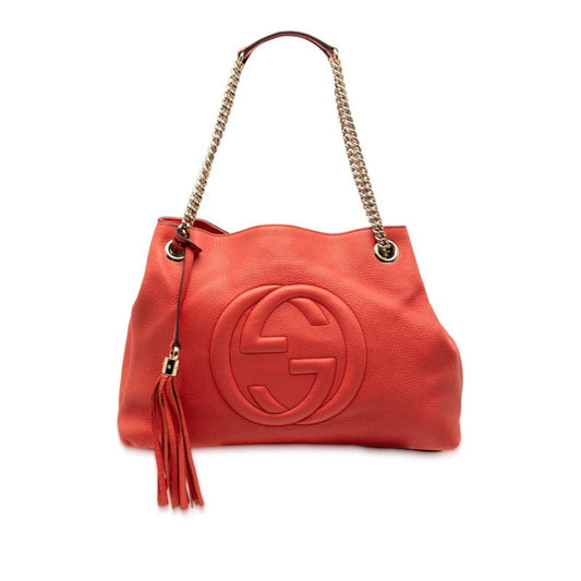 Gucci Orange Red Color Leather Handbag Shoulder Bag ( )