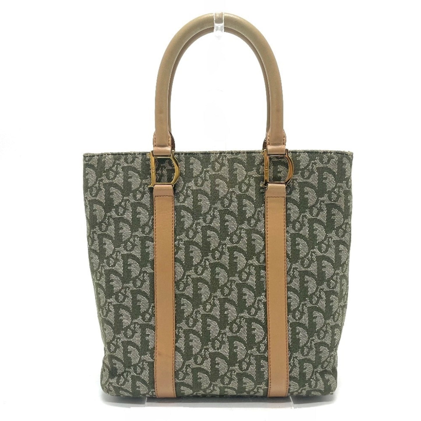 Christian Dior Green Canvas Leather Handbag Tote Bag ()