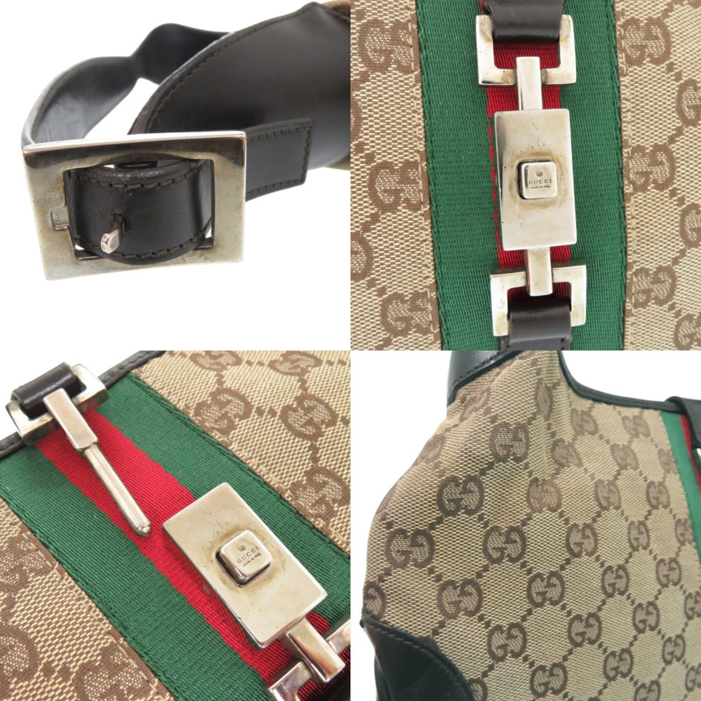 Gucci Beige Gg Canvas Leather Handbag Shoulder Bag ( )