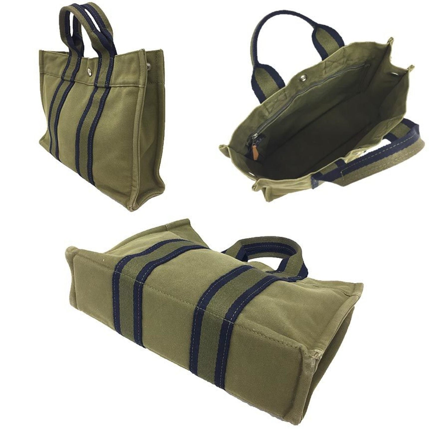 Hermes Khaki Cotton Canvas Tote Bag ( )
