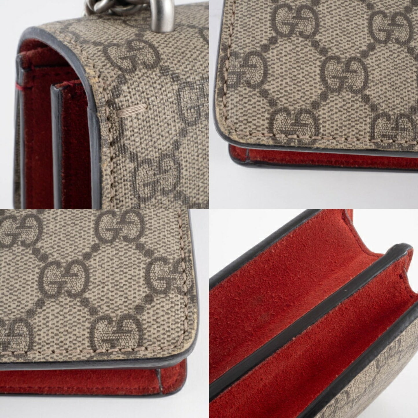 Gucci Beige Red Color Gg Supreme Leather Shoulder Bag ( )