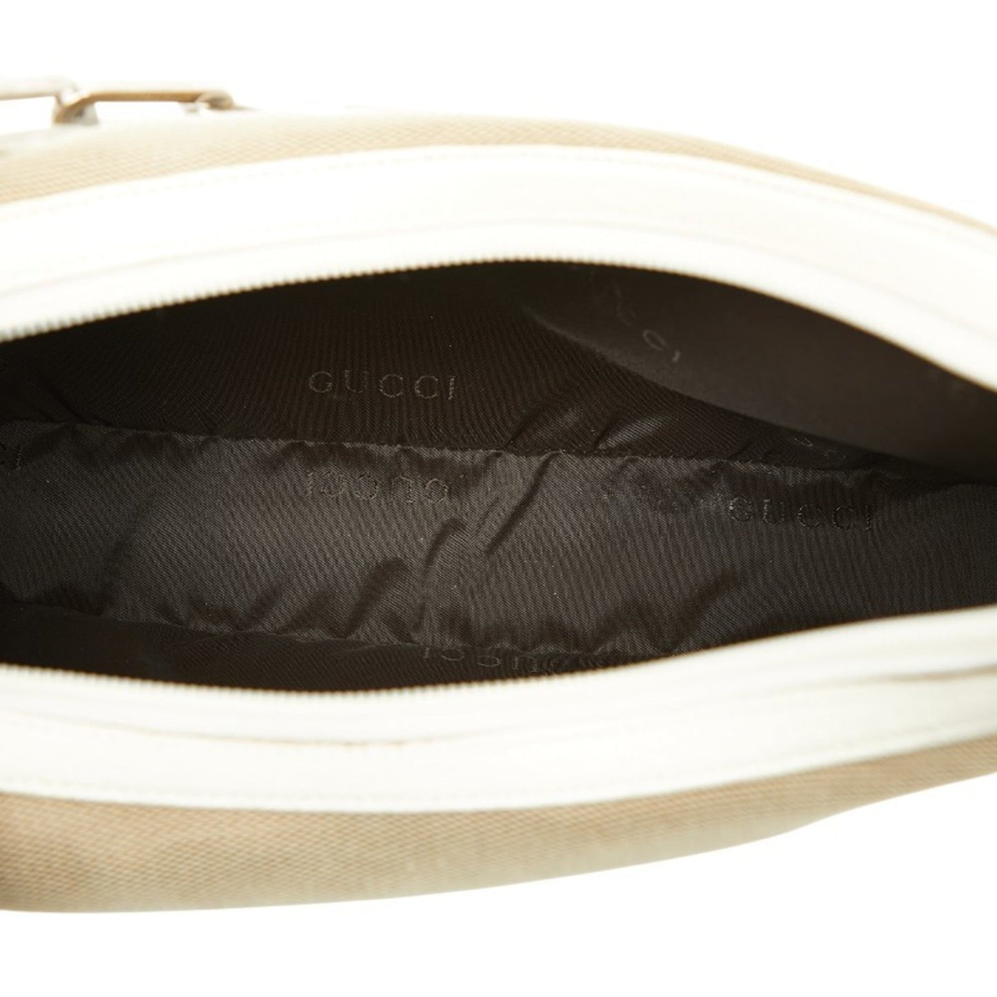 Gucci Beige White Canvas Leather Shoulder Bag ( )