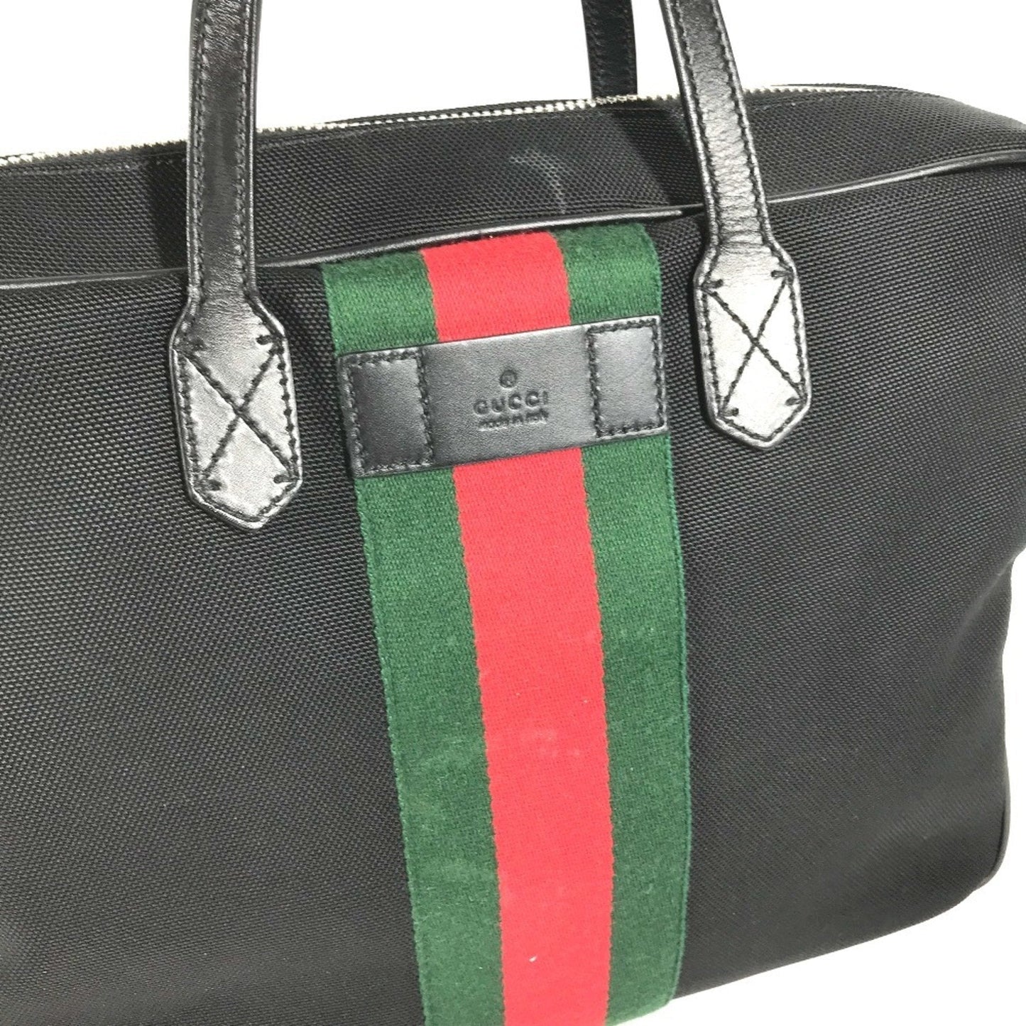 Gucci Black Leather Canvas Handbag Shoulder Bag Tote Bag ( )