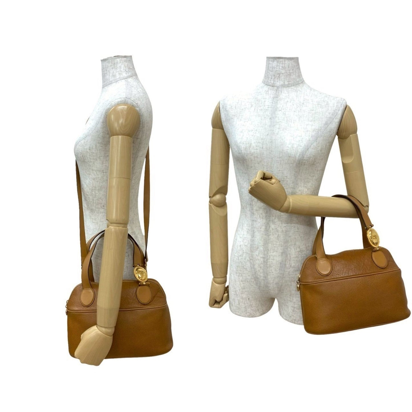 Christian Dior Brown Leather Boston Bag Handbag Shoulder Bag ()