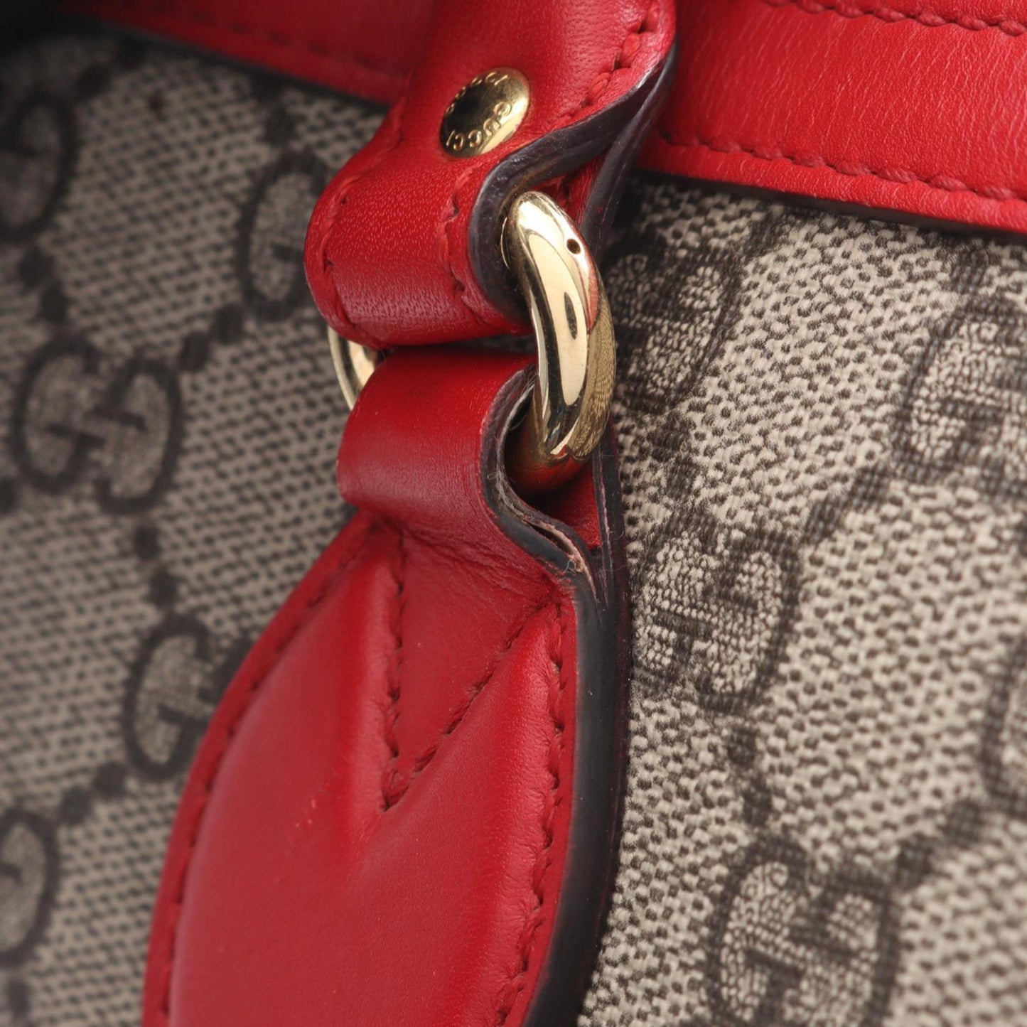 Gucci Beige Red Color Gg Supreme Leather Handbag ( )