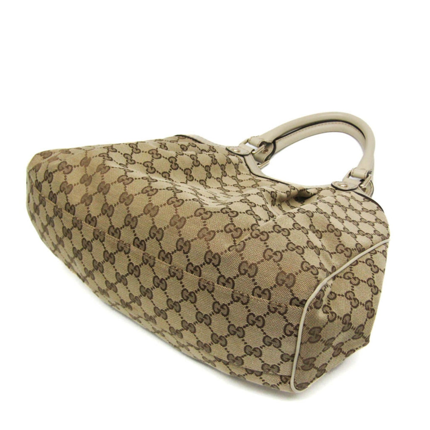 Gucci Beige Brown Cream Leather Canvas Handbag ( )