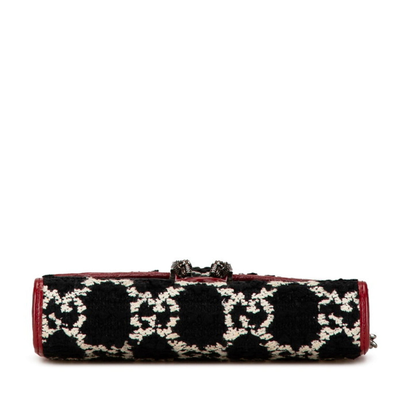 Gucci Black Red Color Tweed Leather Chain/Shoulder Wallet ( )