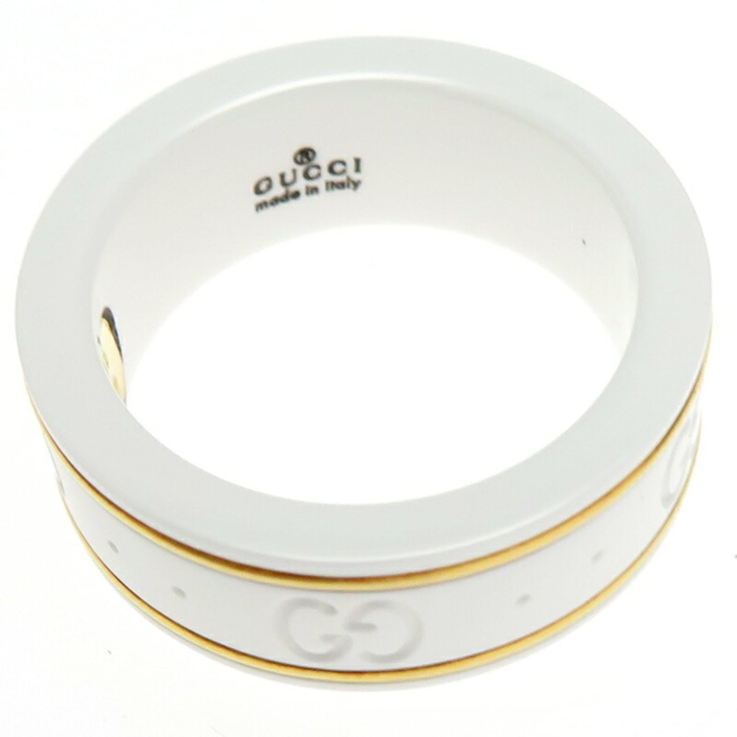 Gucci White Yellow Gold Yellow Gold (18K) Ceramic Band Ring ( )