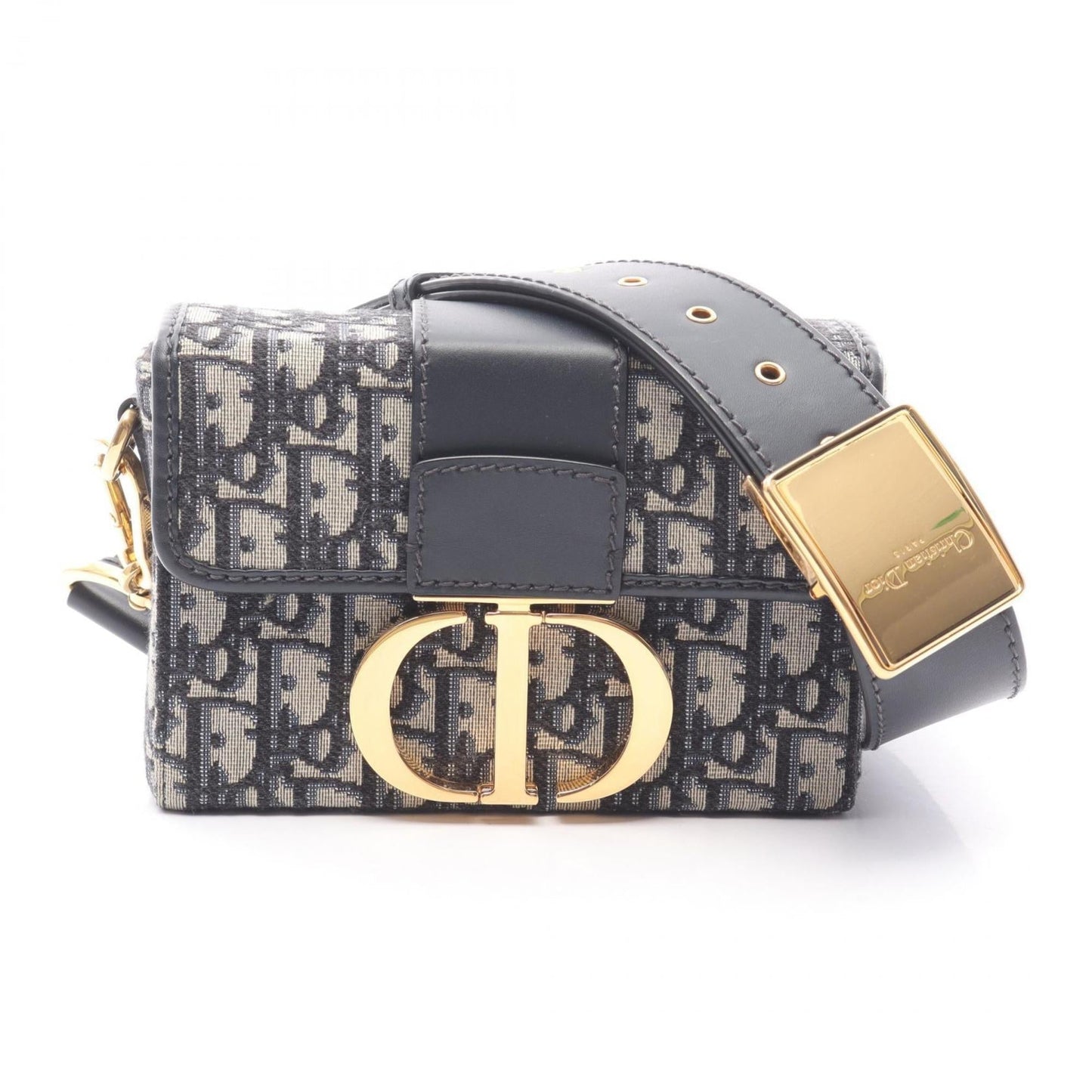 Christian Dior Beige Black Navy Canvas Leather Shoulder Bag ()