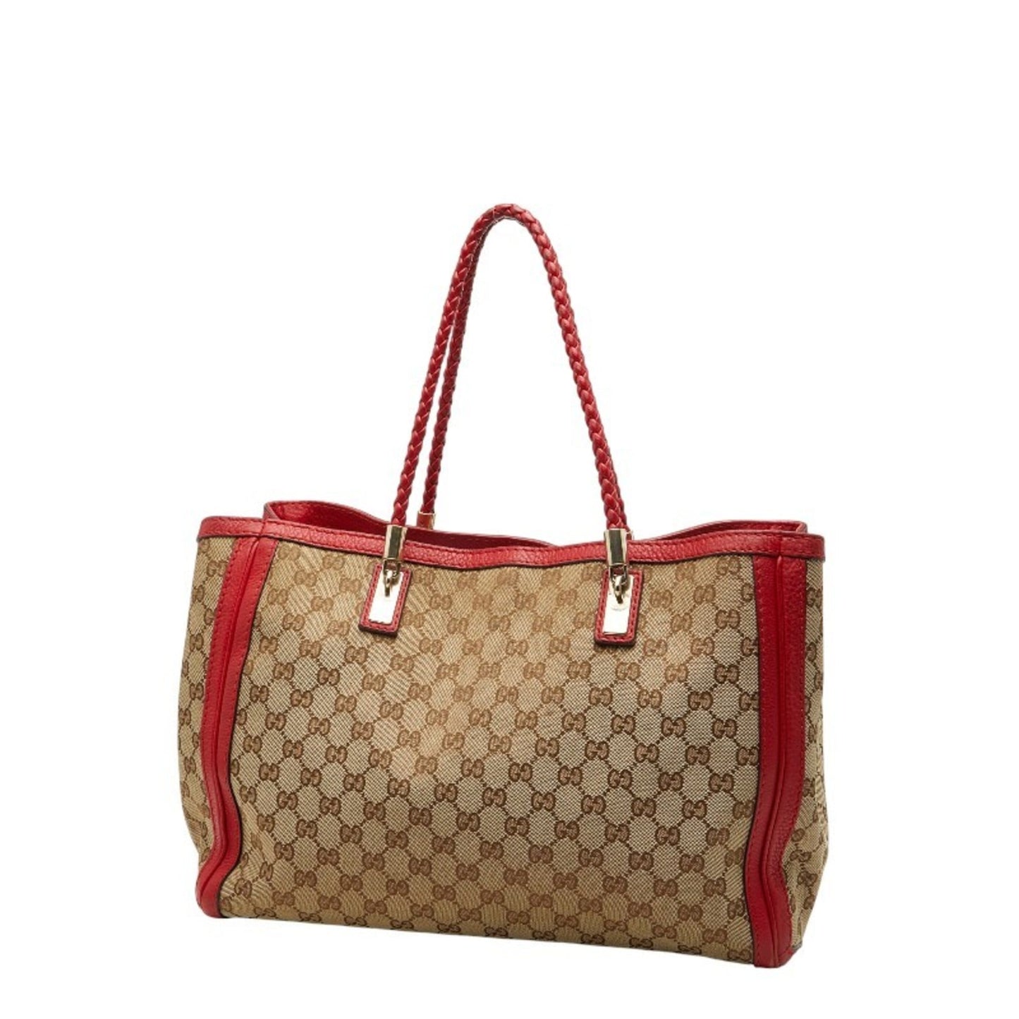 Gucci Beige Red Color Canvas Leather Tote Bag ( )
