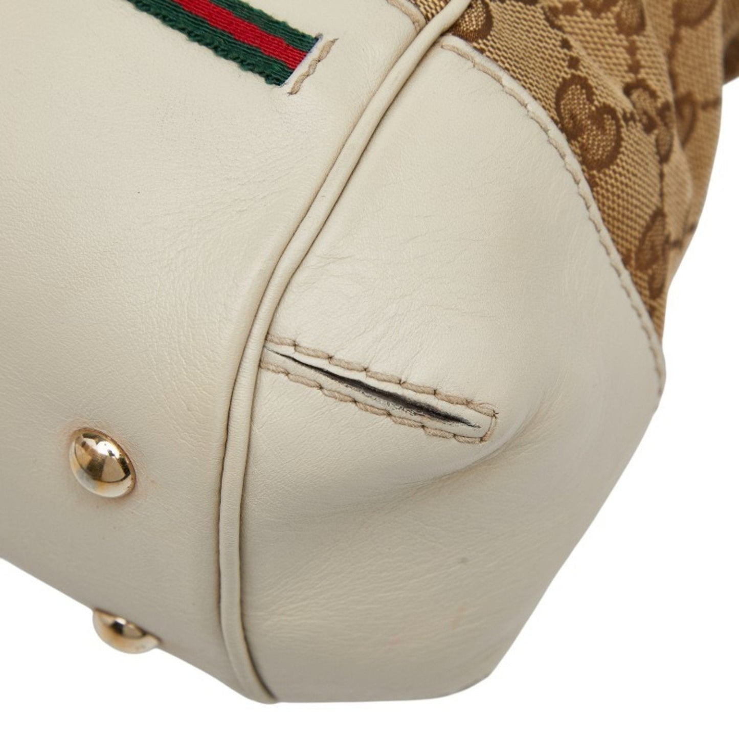 Gucci Beige Ivory Canvas Leather Shoulder Bag Tote Bag ( )