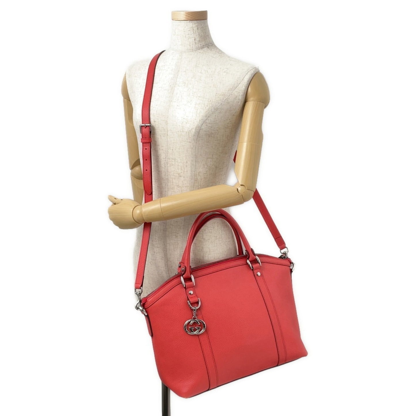 Gucci Red Brown Leather Shoulder Bag Tote Bag ( )