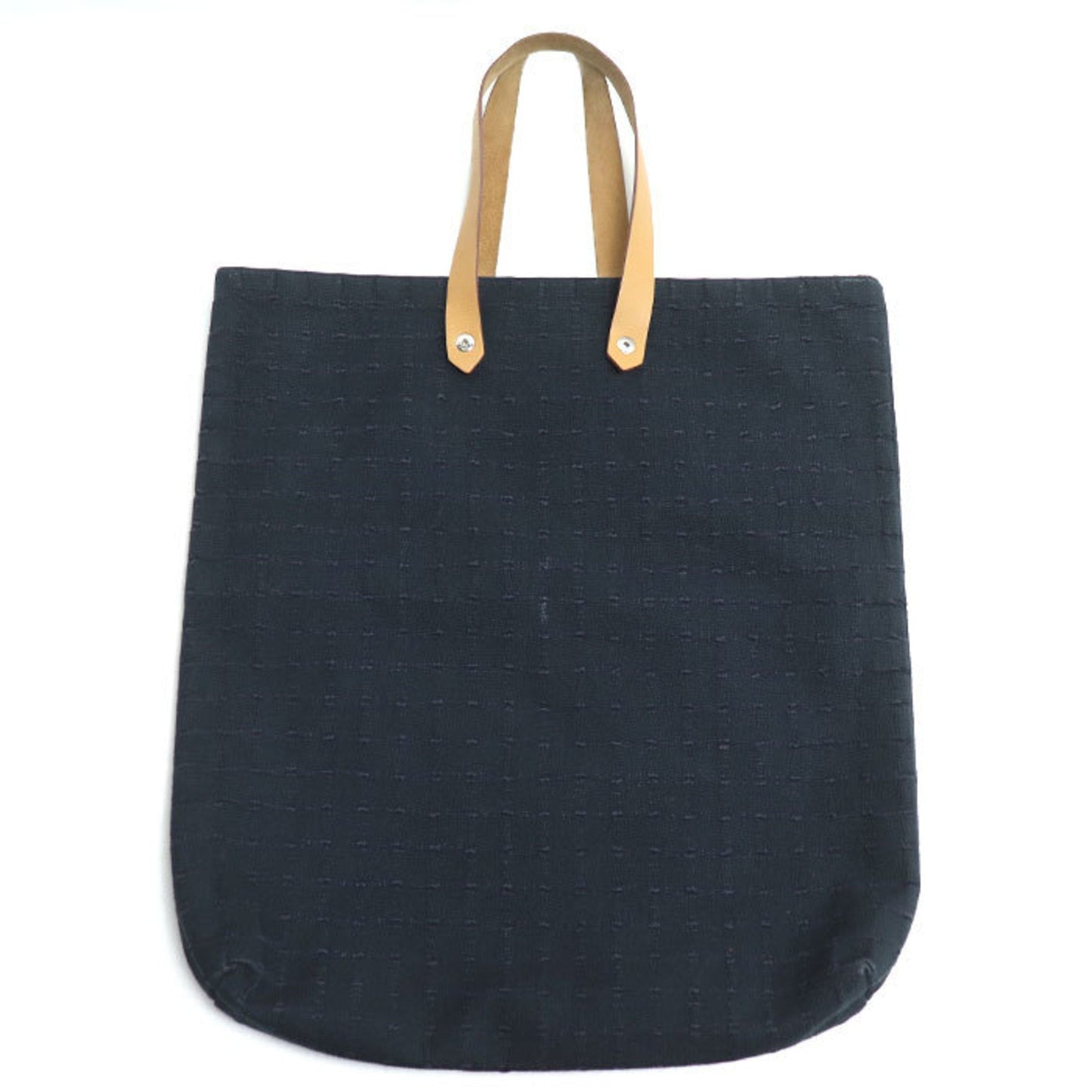 Hermes Navy Canvas Leather Tote Bag ( )
