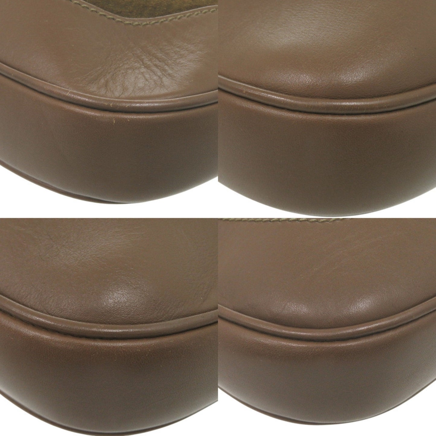 Gucci Brown Ivory Khaki Leather Suede Shoulder Bag ( )