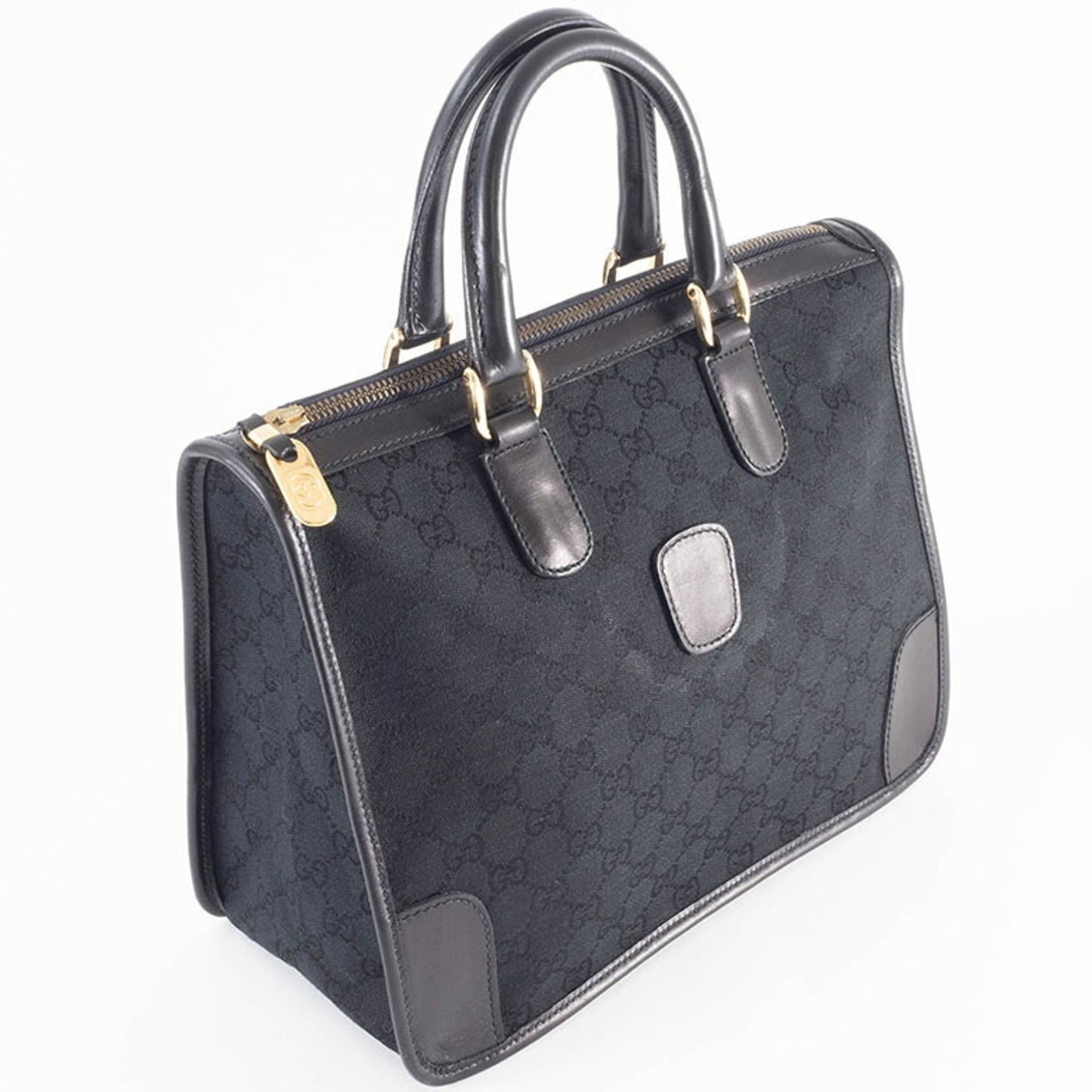 Gucci Black Gg Canvas Leather Handbag ( )