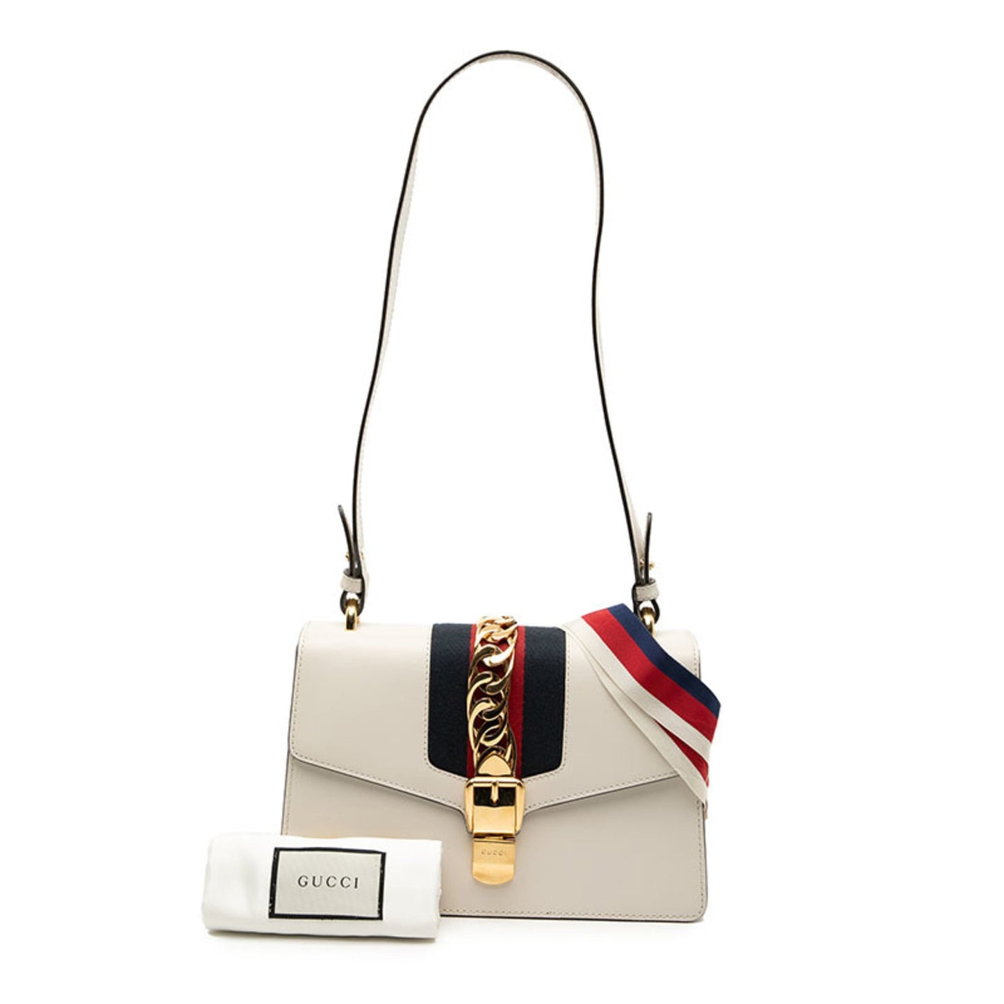 Gucci Ivory Navy Leather Canvas Shoulder Bag ( )