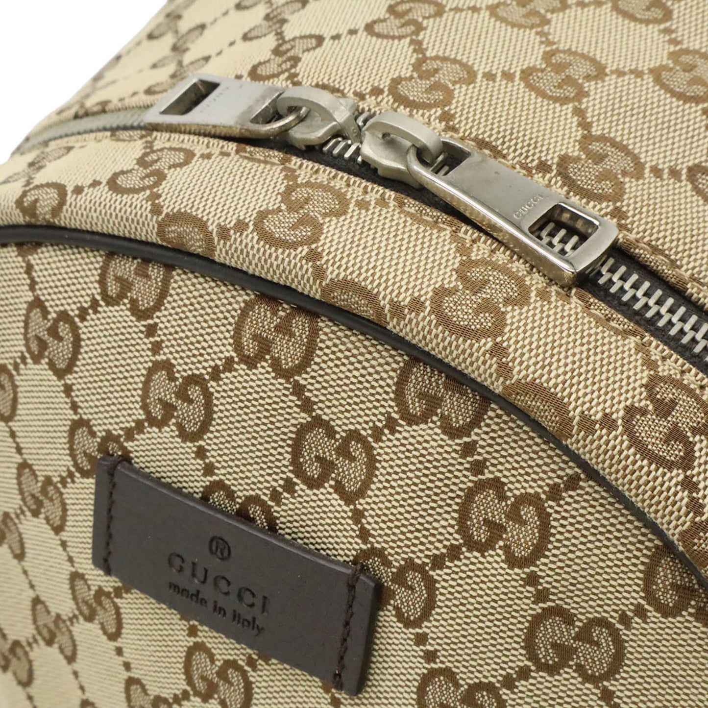 Gucci Gg Canvas Beige Dark Brown Gg Canvas Leather Backpack ( )