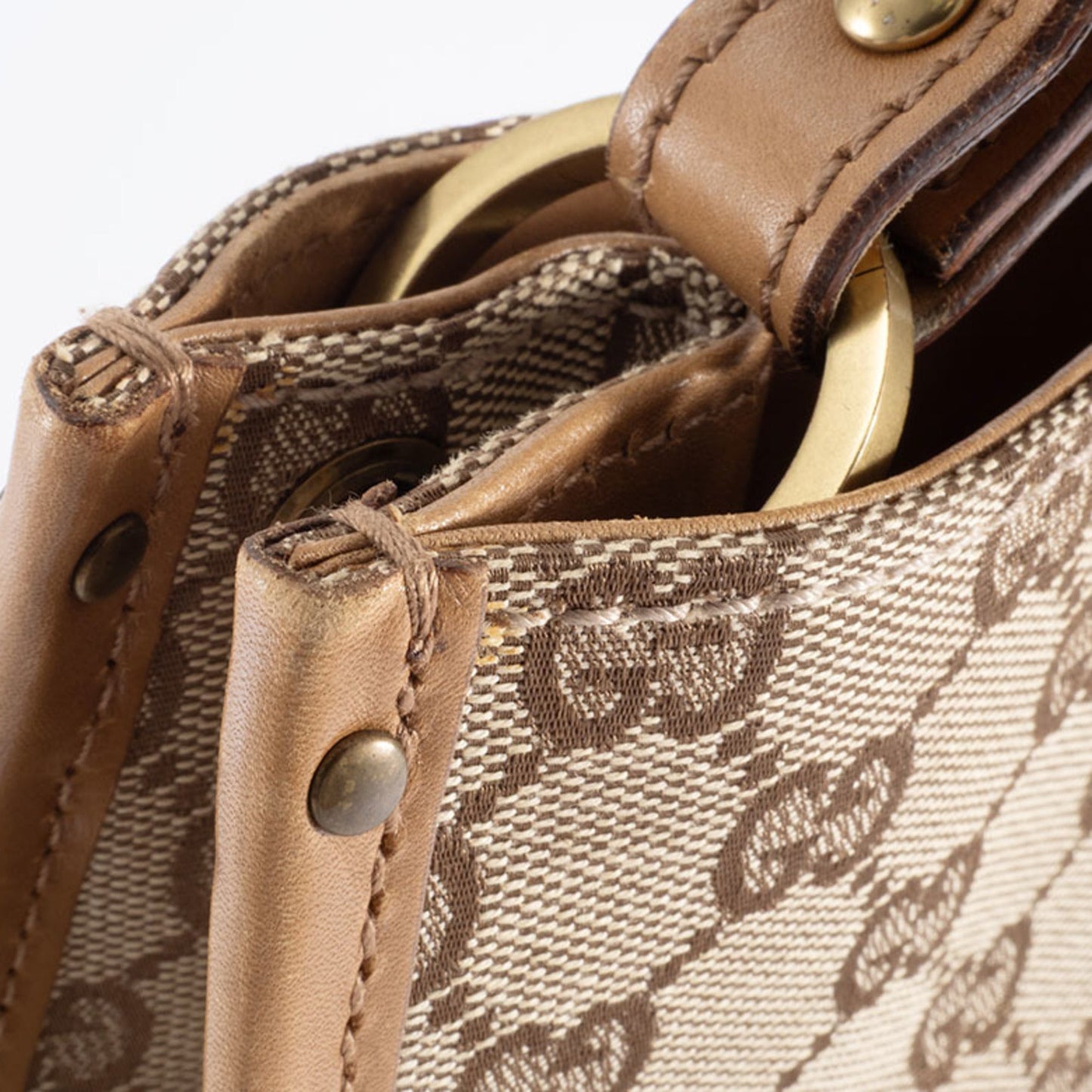 Gucci Gg Canvas Beige Brown Gg Canvas Leather Shoulder Bag ( )