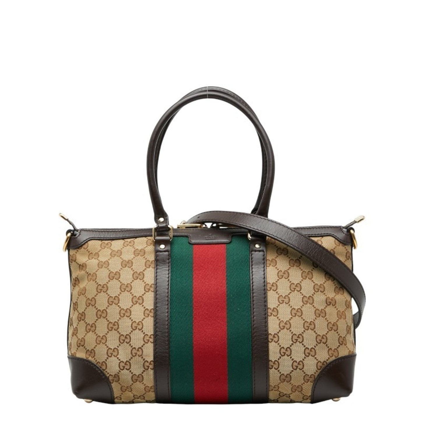Gucci Beige Multi-Color Canvas Leather Handbag Shoulder Bag ( )