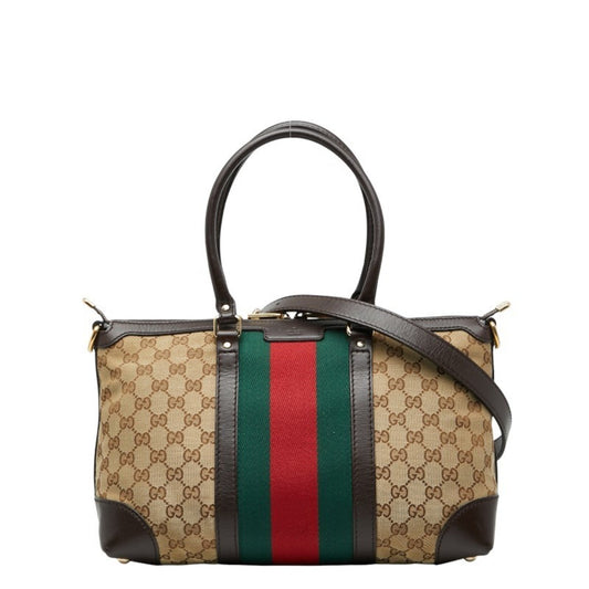 Gucci Beige Multi-Color Canvas Leather Handbag Shoulder Bag ( )
