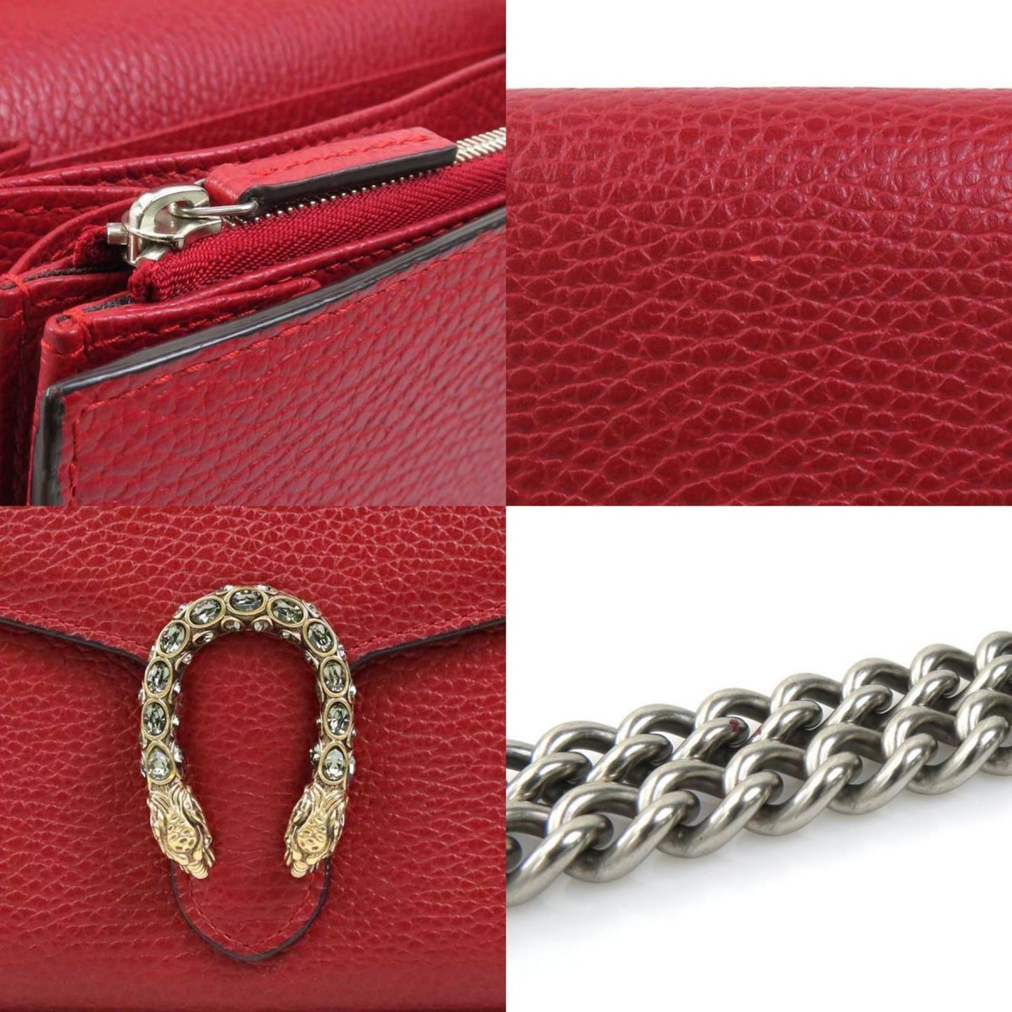 Gucci Red Color Leather Chain/Shoulder Wallet ( )