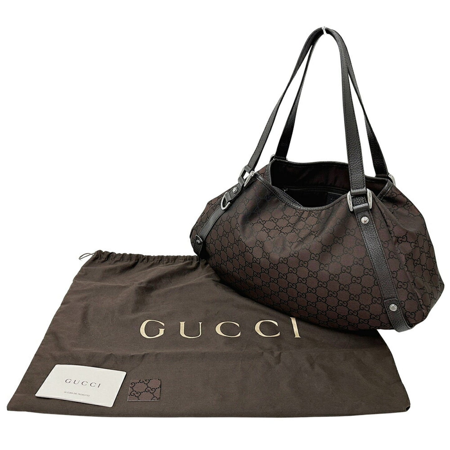 Gucci Abbey Dark Brown Nylon Shoulder Bag Tote Bag ( )