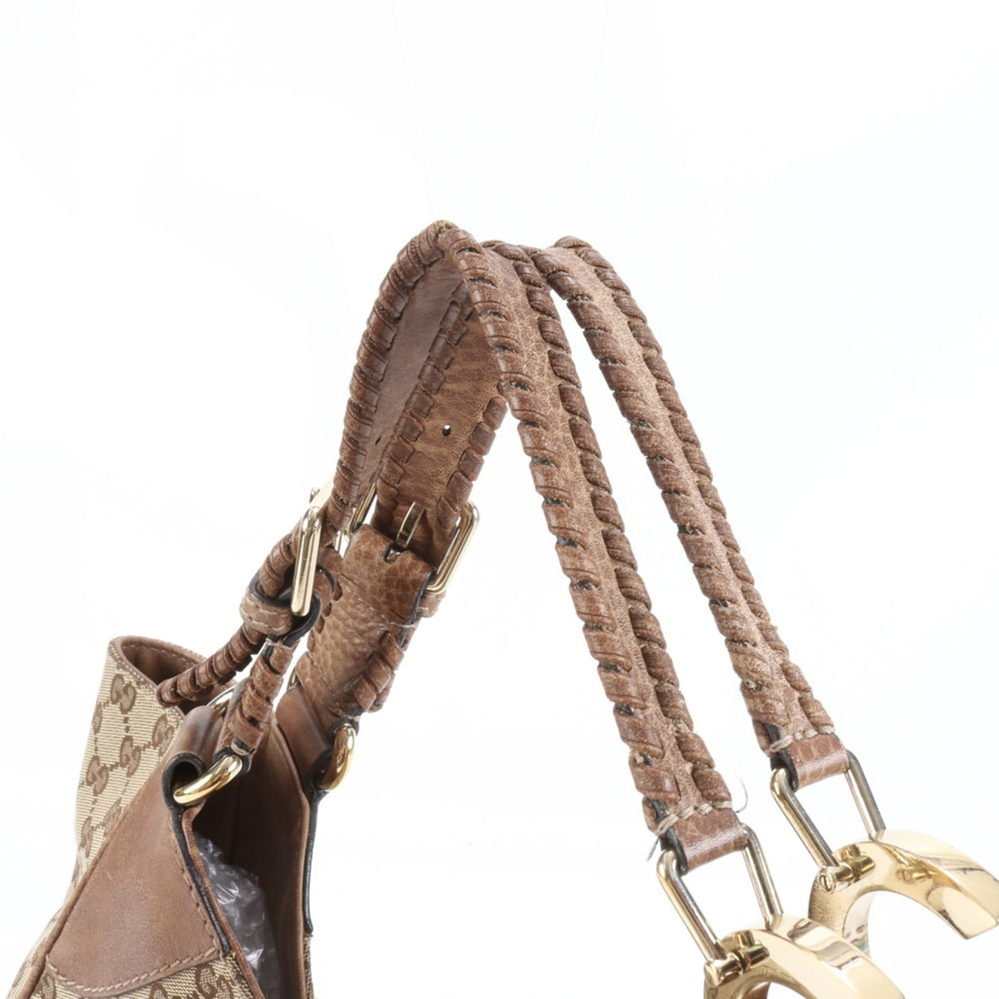 Gucci Brown Leather Canvas Tote Bag ( )