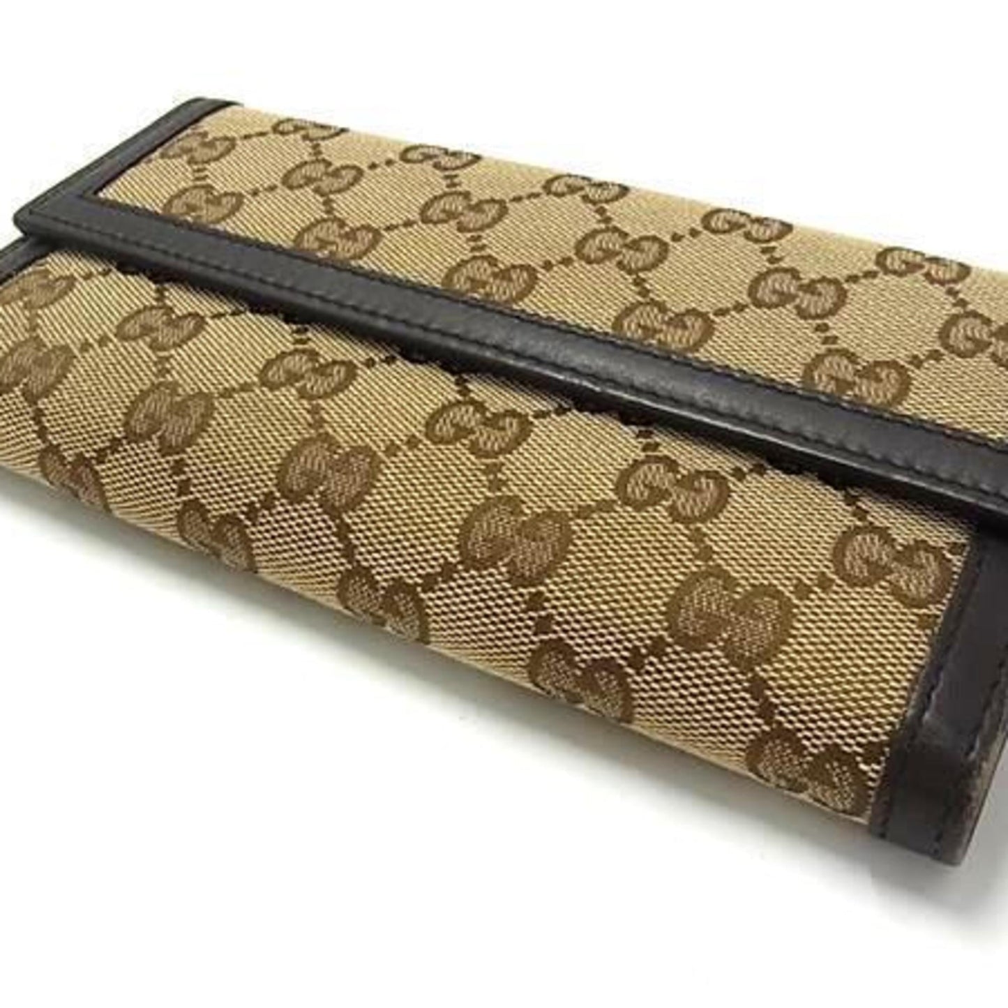 Gucci Brown Gg Canvas Leather Long Wallet (Bi-Fold) ( )