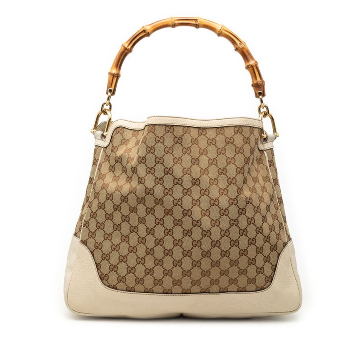 Gucci Beige White Canvas Leather Shoulder Bag ( )